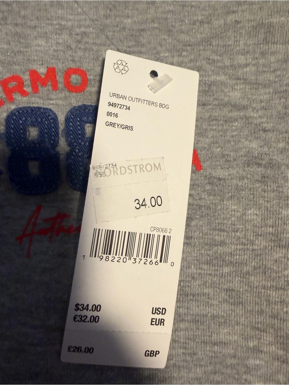Urban Outfitters Grey Short Sleeve 'Palermo Sport 88' Tee with Blue Trim - Picture 4 of 4
